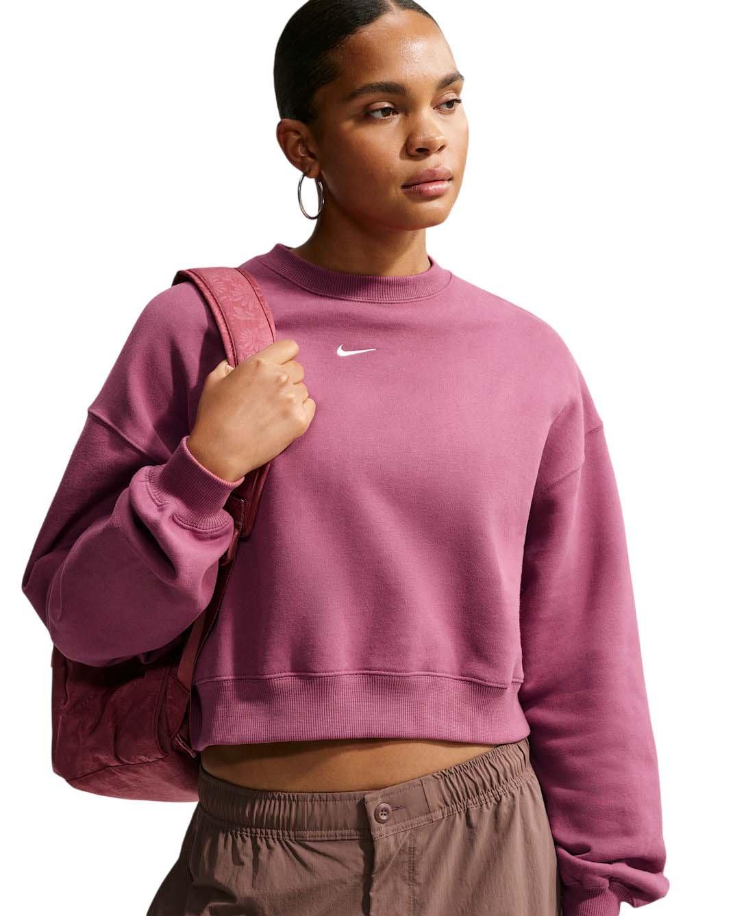 Nike Women's Studio Fleece Medium Weight Oversized Cropped Crewneck - Pink - PINK